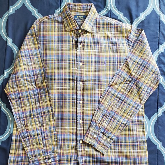 Men's Large Polo Ralph Lauren Long-sleeved Collard Plaid Button-up - Picture 1 of 2